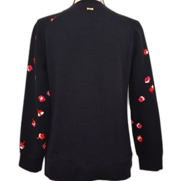 Kate Spade Cherry Blossom Jacquard Sleeve Sweater S Black Crewneck Knit Pullover - Picture 4 of 11